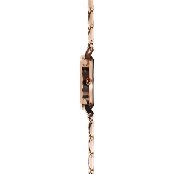 Women\'s Quartz Rose Gold Watch Simple Pink Dial Stone Encrusted Bezel